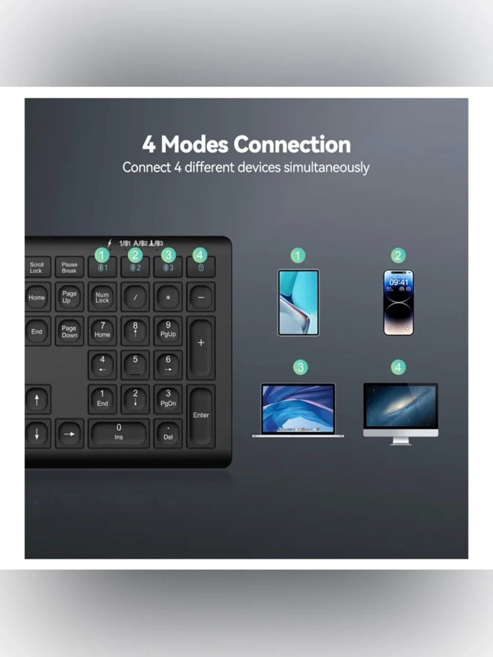 TECKNET Bluetooth Keyboard Rechargeable, 4-Device Free Switching (2.4G+BT)
